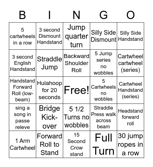 Level 4's Bingo Card