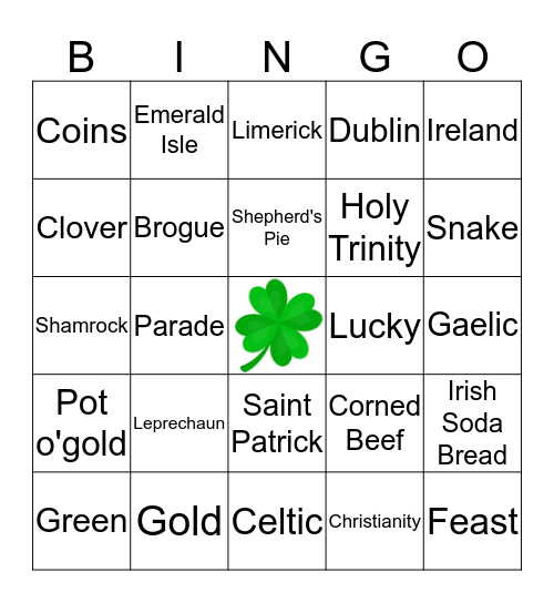 Saint Patrick's Day Bingo Card