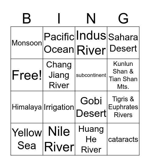 Introduction to China Bingo! Bingo Card