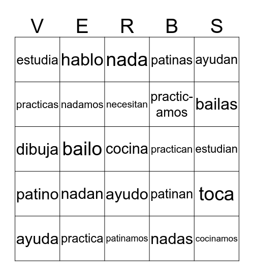 LOS VERBOS Bingo Card