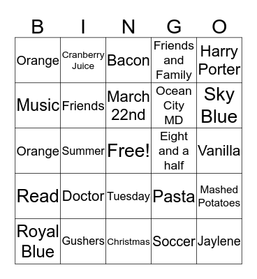 Maliyah's 16th Birthday Bingo Card