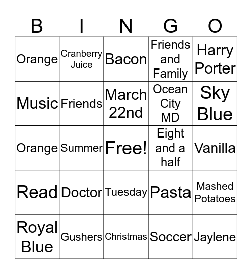 Maliyah's 16th Birthday Bingo Card