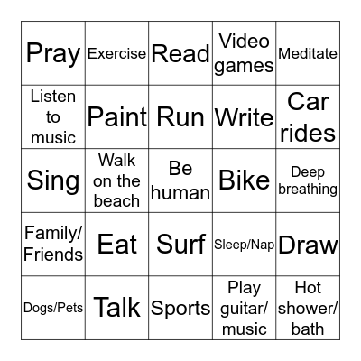 Self-care Bingo Card