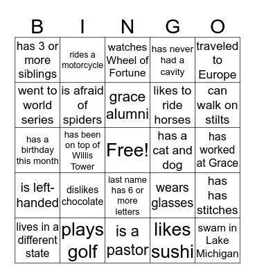 Grandparents Day Bingo Card