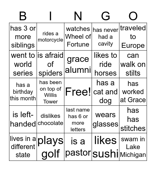 Grandparents Day Bingo Card