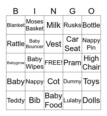 Baby Shower Bingo Card