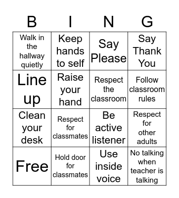 Good Behavior Bingo  Bingo Card