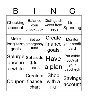 Money Managament Bingo Card