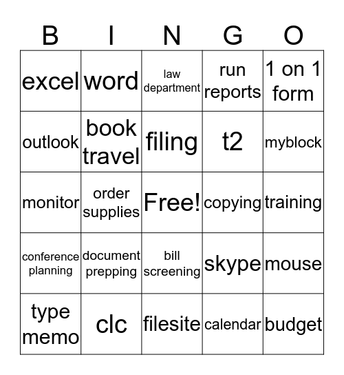 Administrative Professionals Day Bingo Card