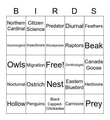 Bird Bingo Card