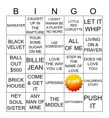 KAMIKAZI KARAOKE 71-3 Bingo Card