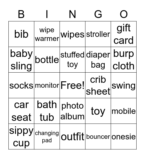 Baby Gift Bingo Card