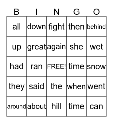 The Snowball Fight Bingo Card