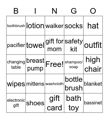 Baby Gift Bingo Card