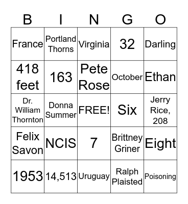 Almanac Project 5 Bingo Card