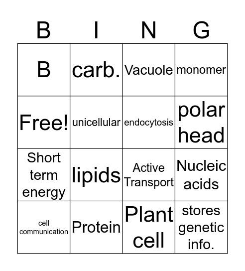 biologly bingo Card