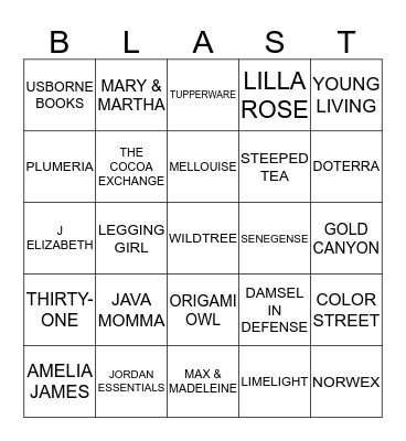 Blast Off Bingo Card