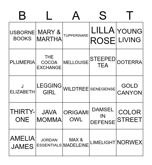 Blast Off Bingo Card