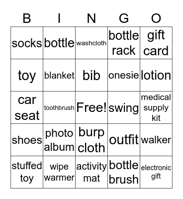 Baby Gift Bingo Card