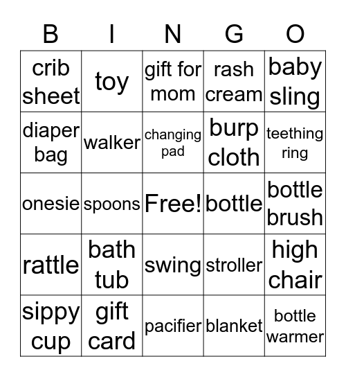 Baby Gift Bingo Card