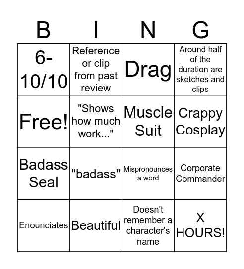 Angry Review Bingo Card