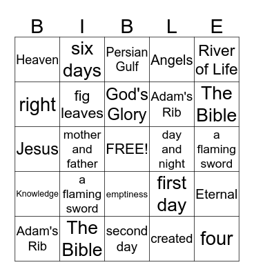 Creation Bingo Card