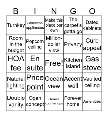 HGTV House Hunter BINGO! Bingo Card