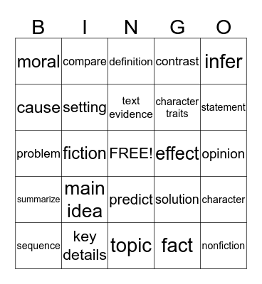 Vocabulary Bingo Card