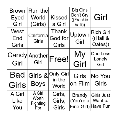 About a Girl Bingo Card