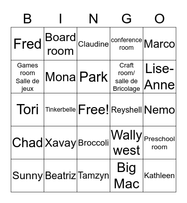 Sandy Hill Bingo Card