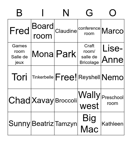 Sandy Hill Bingo Card