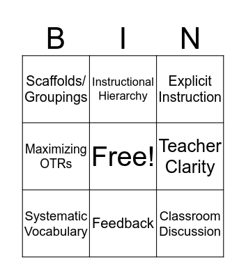 Instructional Priorities for Academics Bingo Card