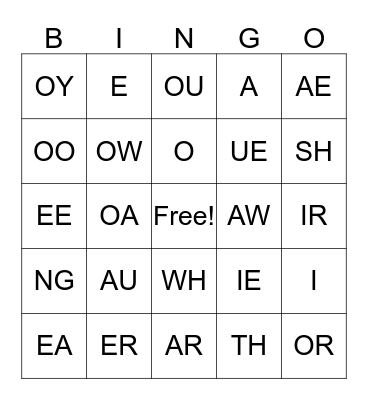 SOUNDS AND SYMBOLS BINGO Card