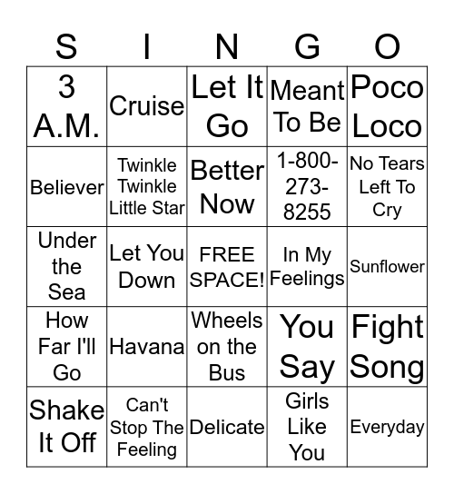 Music BINGO Card