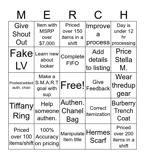 Merch Madness Bingo Card