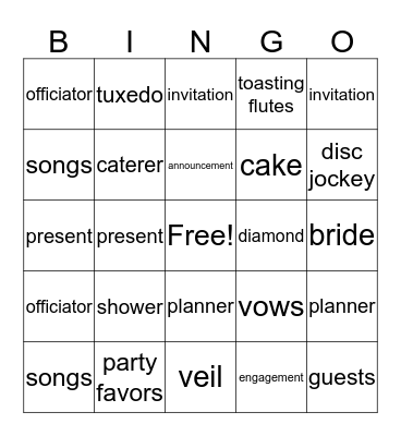 Bridal Shower Bingo Card