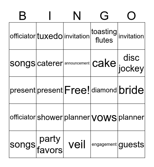 Bridal Shower Bingo Card