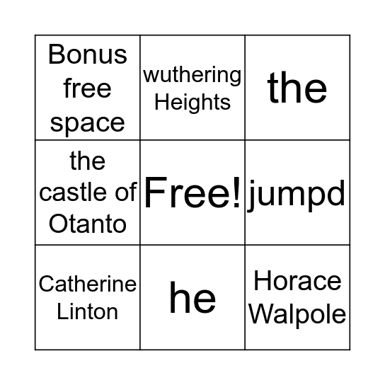 Gothic Elements Bingo Card