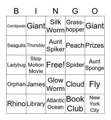 James and the Giant Peach Bingo Card