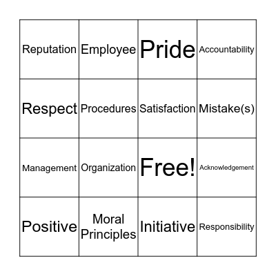 Important Aspects of a Positive Work Ethic Bingo Card