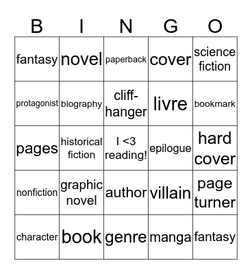 I LOVE TO READ Bingo Card