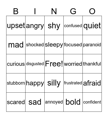 Emotions Bingo Card