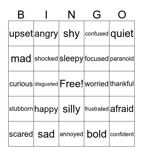 Emotions Bingo Card