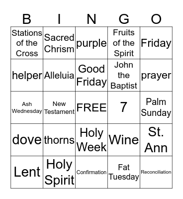 Bible Bingo Card