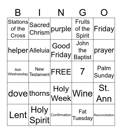 Bible Bingo Card