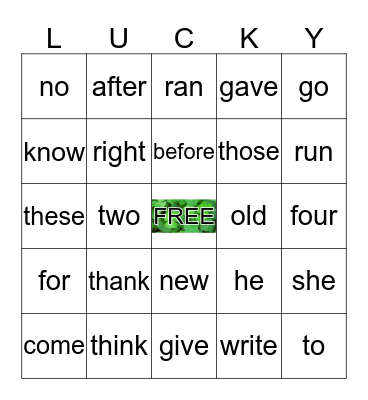 DOLCH SIGHT WORDS Bingo Card