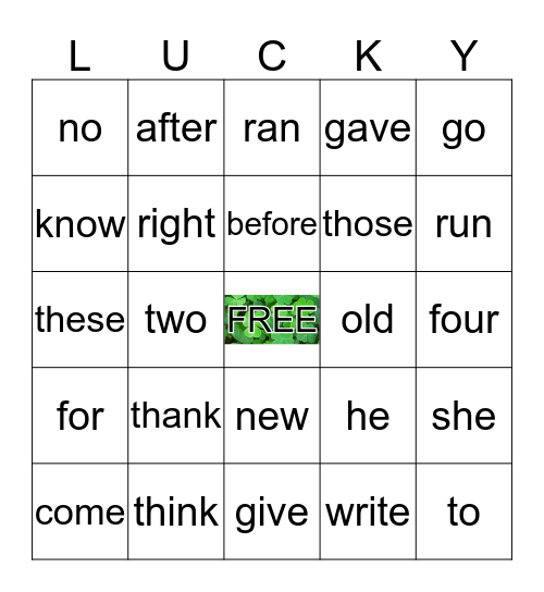 DOLCH SIGHT WORDS Bingo Card