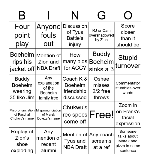 CUSE BBALL BINGO Card