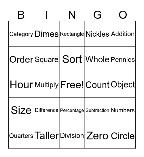 Math Terms Bingo Card