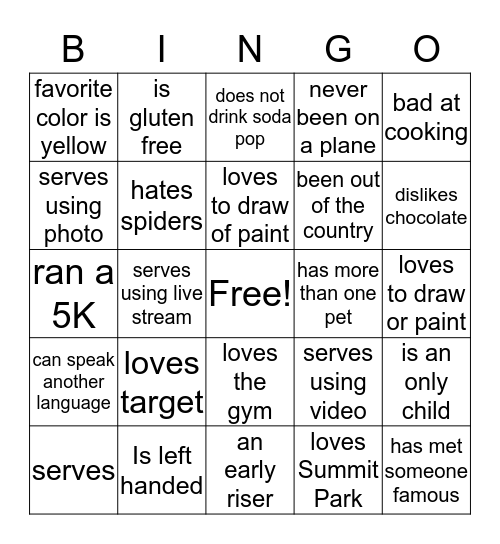 Creative Team Night Bingo Card
